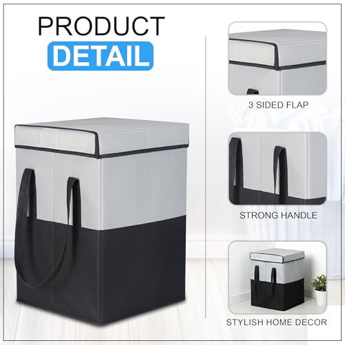 Image of GLUN Black & Grey Regular Use Rectangle Shape Hamper Bag, Pack of 1 Laundry Bag, Perfect for Storing & Organise Clothes, Lightweight, & Double Side Handle Easy to Carry