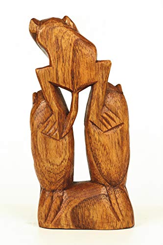 G6 Collection Wooden Hand Carved 3 Standing Monkeys See, Hear, Speak No Evil Figurines Handmade Art Statue Rustic Sculpture Decorative Home Decor Accent Handcrafted Decoration Three Standing Monkeys #TOP3