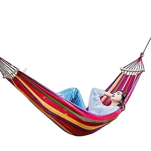 FAGVA Camping Hammock Swing Cotton Fabric Portable Travel Tree Hanging Bed Indoor Outdoor Garden Beach Sleeping Jhula for Baby Adults Men & Women-image-14