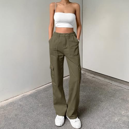 Image of Lepunuo Cargo Pants for Women High Waisted Casual Pants Baggy Stretchy Wide Leg Y2K Streetwear with 6 Pockets