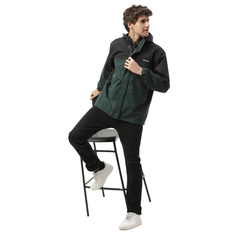 Image of ZEEL Raingear Stylish Rain Jacket for Men Waterproof for Bike Riders with Adjustable Hood along with inner pockets,Waterproof Rainwear with Lightweight Polyester Jacket, ZRS001 Black Green 2XL