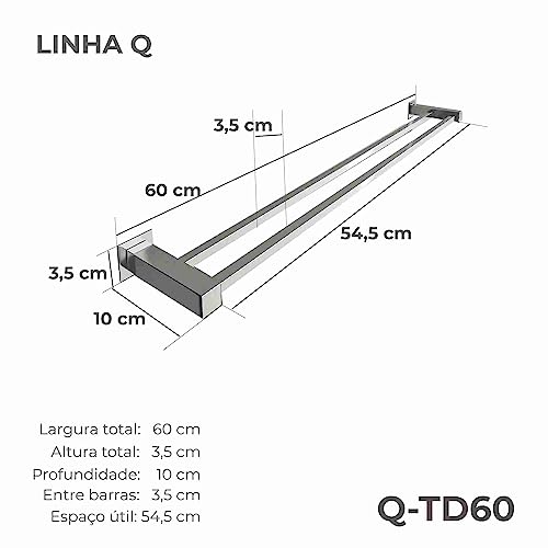 Porta Toalha Duplo De Banheiro 60cm Aço Inox 304 Alto Brilho [Q-TD60]