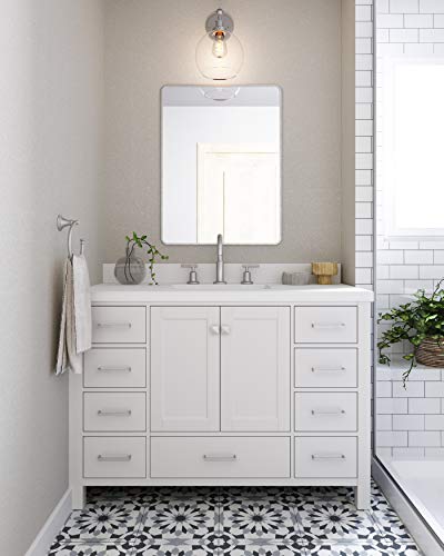 Ariel Bathroom Vanity 49" White With 1.5" Edge Pure White Quartz Countertop & Backsplash, Center Oval Sink, 2 Soft Closing Doors, 9 Full Extension Dovetail Drawers, Brushed Nickel #TOP2