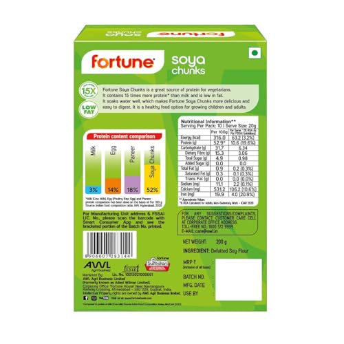 Image of Fortune Soya Chunks, 15x more protein than milk, 200 grams / 200g+25g