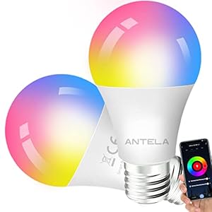 ANTELA Alexa Light Bulb E27 9W 806LM RGB 2700K-6500K Warm White Cool White Light Smart WiFi LED Dimmable Bulb Lamp, Compatible with Google Home, Pack of 2
