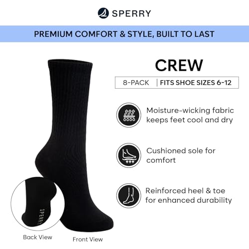 Sperry Men’s 8-Pack Cushion Comfort Crew Socks - Moisture-Wicking Athletic Socks –White Crew Socks for Everyday or Sports Use3
