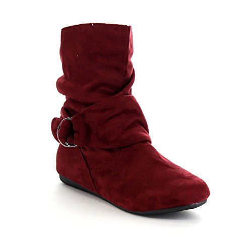 BESTON GA43 Women's Fashion Calf Flat Heel Side Zipper Slouch Ankle Boots Burgundy, 10