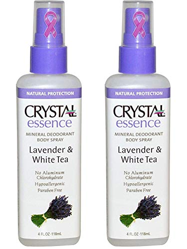 CRYSTAL Lavender & White Tea Crystal Essence Body Spray (Pack of 2) with Potassium Alum (a Natural Mineral Salt) and Natural Preservatives, Contains No Harmful Chemicals, 4 oz