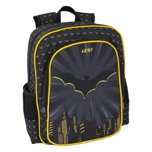 Mochila Média Escolar com Estampa de Morcegos, Amarela e Preta, MO4276