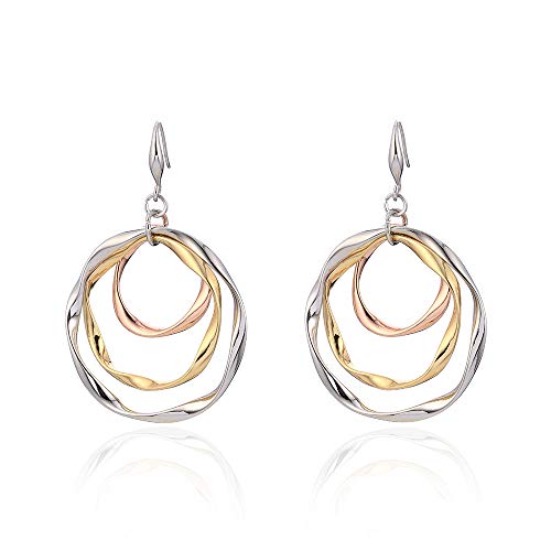 Boucle d'oreille géométrique tricolore style tree hoop en alliage