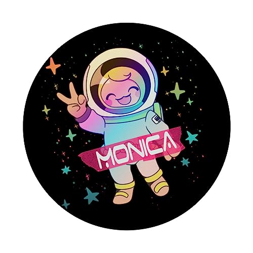 MONICA - Adorable girl name with cute Astronaut PopSockets Swappable PopGrip, Black - Image 3