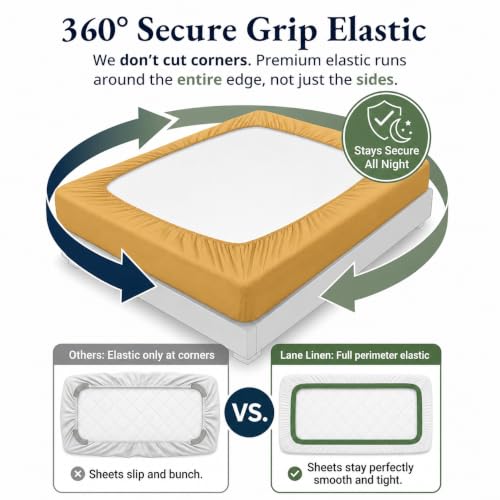 Image of LANE LINEN 100% Organic Cotton Fitted Bedsheet for King Size Bed - Cocoon | GOTS Certified, Percale Weave, 78x72 inches, Fits Upto 12 inch Mattress, Soft, Breathable, Washable, 2 Pillow Covers