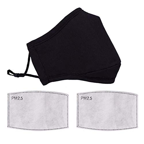 ZME Mundschutz mit Ohrschlaufen, Staubschutz Mundschutz, Baumwolle 4 Schicht PM2.5 Aktivkohlefilter Schwarzer Winddicht Mouth Muffle für Erwachsene Laufen,Radfahren,Skifahren,Wandern,Klettern
