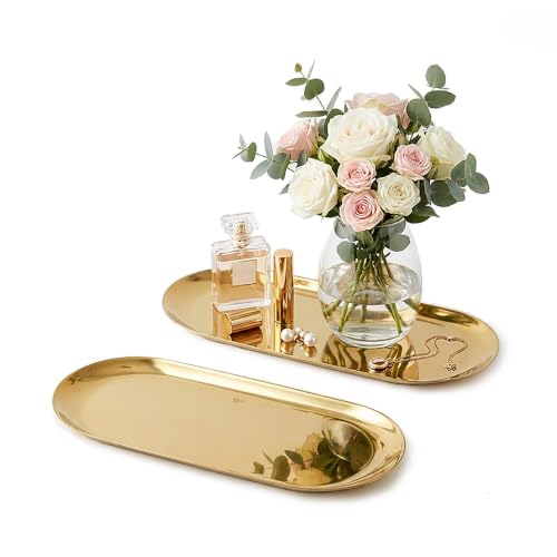 2Pack Gold Decorative Trays, Vanity Trays for Bathroom and Bedroom, 10"