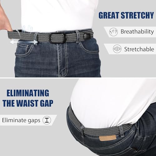 Image of JASGOOD Stretch Belt for Men, Men Women Elastic Woven Braided Belt 1 3 /8 Casual Belt Golf Belt for Jeans Pants