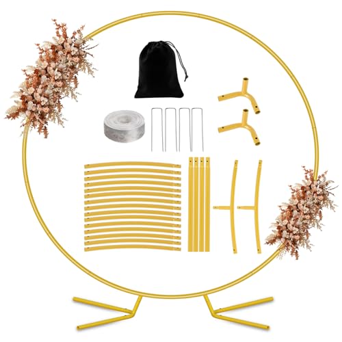 Nisoger 7.2FT Round Backdrop Stand Circle Gold Balloon Wedding Arch Frame Metal Wedding Backdrop With Storage Bag For Valentines Day Parties Baby Shower Ceremony and Graduation Decorations