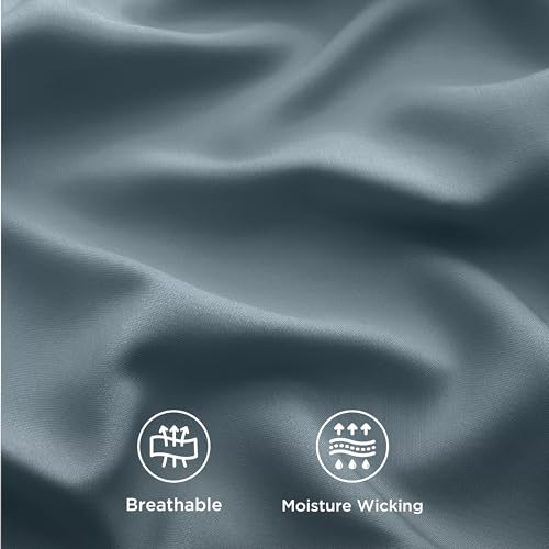 Image of Bedsure Cooling Sheets Twin, Rayon Derived from Bamboo, PureWoven, Breathable & Soft Twin Sheets Set, Deep Pocket Up to 16 Inches, Hotel Luxury Silky Bedding for Hot Sleepers, Dusty Blue