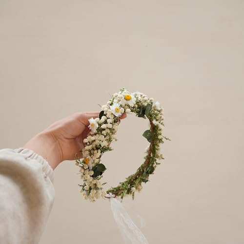 Corona de flores secas Boho para novia miniatura 5