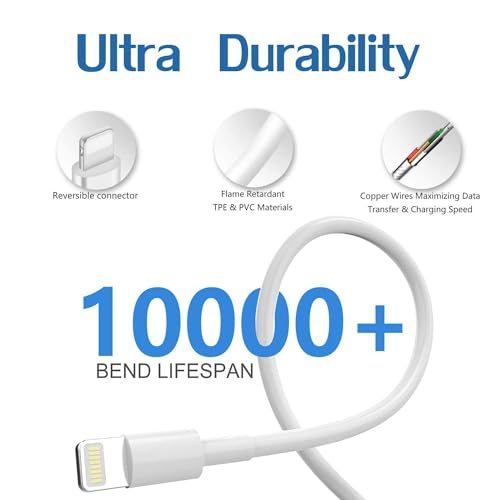 Image of Marchpower USB to Lightning Cable, Fast Charging and Data Sync Cable Compatible for iPhone 14,13, 12,11, X, 8, 7, 6, 5, iPad Air, Pro, Mini, Fast Charging Lightning Cable, (Pack of 1) - White