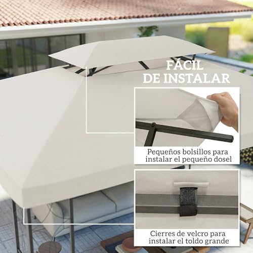 Miniatura 4 de Outsunny Techo De Repuesto Para Cenador, 4x3 M, Cubierta De Repuesto Con Techo Doble, 10 Orificios De Drenaje Y Protección Uv, Solo Toldo De Recambio Para Pabellón Gazebo, Blanco Crema
