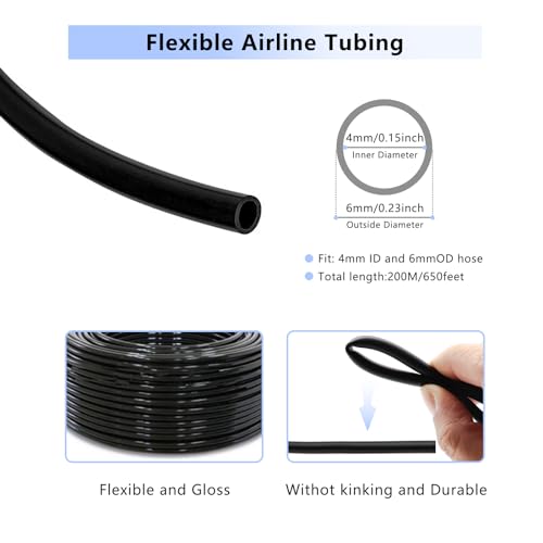 Image of JIHAQUA 650 Feet Aquarium Air Pump Accessories Airline Tubing, Standard 3 /16 inch Tubing for Fish Tank (Black)