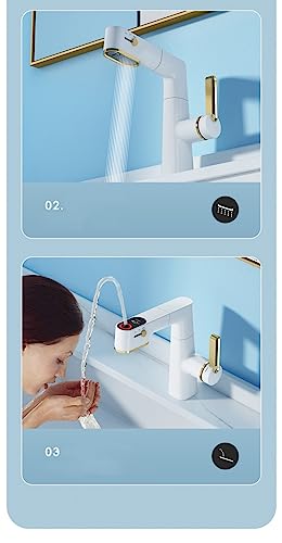 Grifo de Lavabo LED con pantalla digital y diseño extraíble en blanco 4