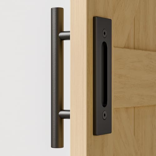 TSMST 24CM Sliding Door Handle Double Sided Barn Door Handle Embedded Invisible Alloy Steel Frosted Black