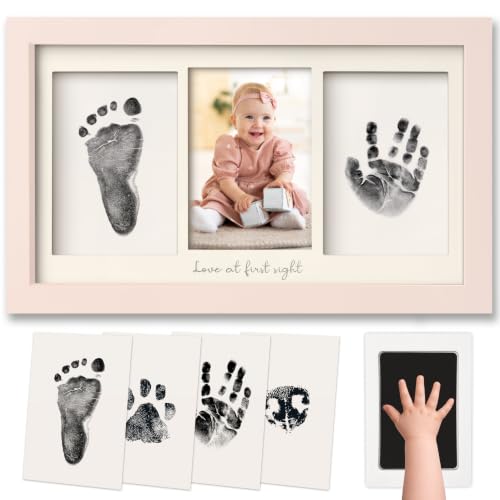 Image of Inkless Hand and Footprint Kit, Boy Girl Newborn Keepsake (Petal Pink) | No Mess Ink Pad for Baby Handprint, Clean Touch Paw Print Kit for Dog Picture Frame, Personalized Baby Christmas Shower Gifts