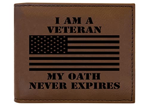 Rogue River Tactical USA American Flag Veteran Oath Men's Leather Bifold Wallet RFID Gift For Him Dad Father United States Billfold Military Veteran