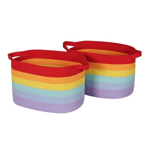 Image of Univivi Woven Baskets for Storage, Decorative Cube Storage Bin for Organizing, 15"×11"×10" Square Rope Basket for Shelves Organizer, Sundries and Baby Nursery, Rainbow, 2 Pack