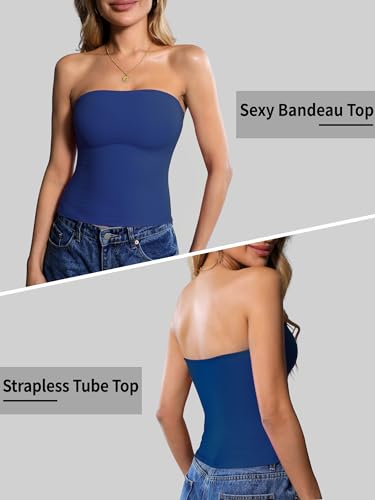 Image of Ibeauti Womens Tube Top Strapless Crop Tops Double Lined Sexy Y2K Going Out Off Shoulder Summer Top