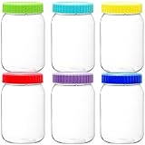 Youngever 6 Pack Plastic Mason Jars with Lids, 18 Ounce Wide Mouth Mason Jars, Plastic Canning Jars with Airtight Lids, 6 Assorted Colors, NO Dishwasher