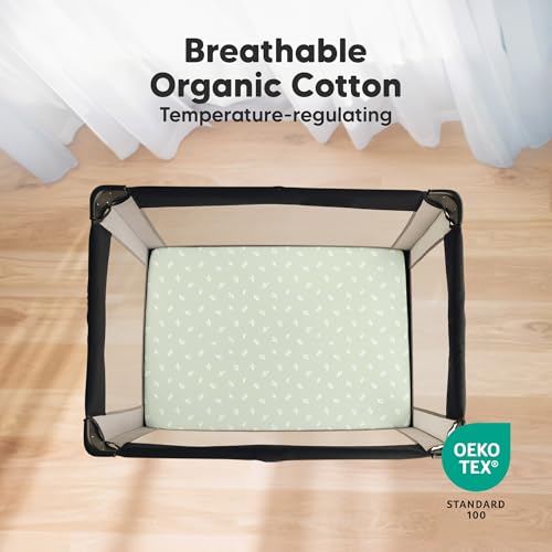 Image of 2-Pack Mini Crib Sheets Fitted, 38x26 Pack N Play Mattress Sheets (Herb) | Organic Cotton Sheets for Pack and Play Mattress, Soft, Breathable Playard Bedding Sheet, Mini Toddler Bed Cover, Boys, Girls