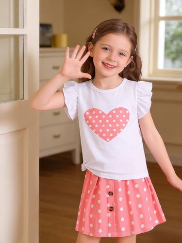 Image of Ayzozuy Kid Girl Clothes Shorts Set 2 Piece Outfits Summer Casual Short Sleeve Top and Shorts Set for Girls 4-7