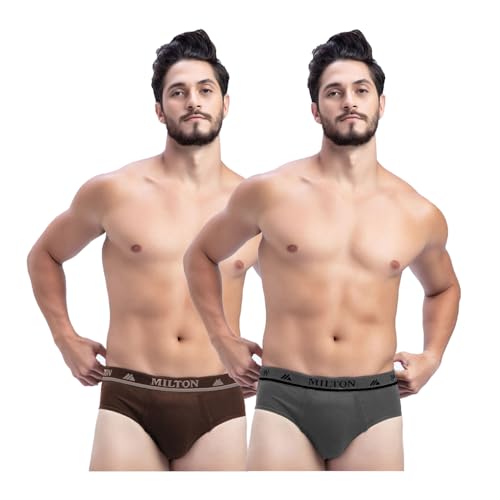 Image of Milton Mens Pure Cotton Solid Briefs|Soft Breathable Underwear for Men|Outer Elastic Comfort Fit Waistband|Skin-Friendly Essentials|Multi-Color, Color Name May Vary as per Availability|Pack of 2