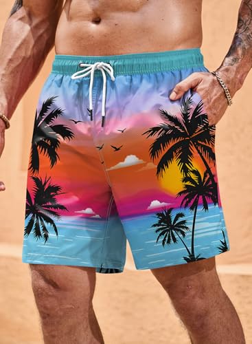 Men Swim Trunks Quick Dry Graphic Compression Liner 6'' Inseam Beach Summer Board Shorts (S-XXL)2