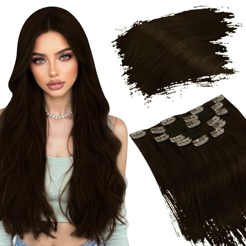 Ugeat Chocolate Brown Hair Clip in Extensions 18 Inch Human
