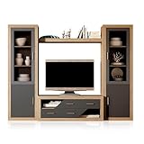 duehome | Salon Modular, Conjunto de Muebles de Salon, Modelo Nuka V5, Acabado en Cambria y Gris Grafiro, Medidas: 250 cm (Largo)