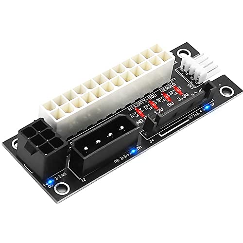 ADD2PSU 4 in 1 Power Supply Connector - Molex 4Pin/SATA/ATX 6Pin/4Pin Dual PSU Adapter with Power LED (Black)