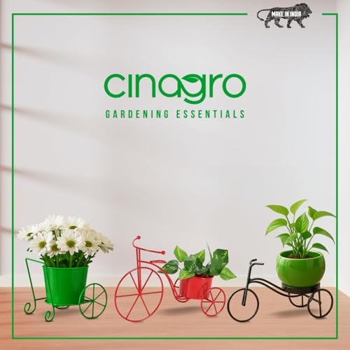 Image of CINAGRO Metal Wagon Planter, Red Pram Rickshaw-Shaped Metal Plant Stand for Indoor & Outdoor Use, 2 Wheel Pot Stand, Flower Vase, Decorative Iron Pot Holder for Flowers & Ornaments, 27 x 13 x 21 cm
