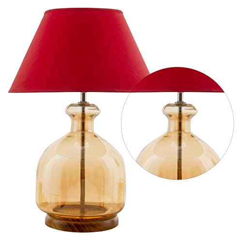 Image of Alper Mini Amber Luster Glass Table Lamp with Maroon Cotton Shade | Modern Designer Bedside & Living Room Decorative Table Light (Bulb Included)