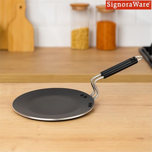 Image of Signoraware Perfecto 3 Coating Non Stick Concave Tawa | Gas & Induction Compatible | Prevent Sticking & Burning | Ideal for Making Roti, Dosa, Paratha, Pancake & Toasting Sandwiches (25cm | Steel)