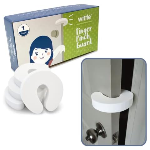 Wittle Baby Proofing Door Stopper - 4pk, Soft EVA Foam Finger Pinch Guard, Prevents Injuries, Slamming Doors, Child or Pet from Getting Locked in Room, White Cover
