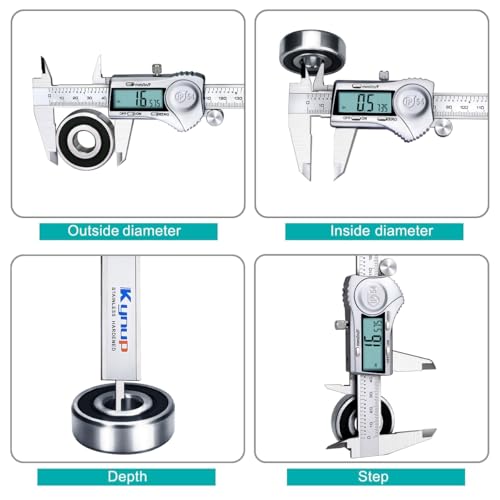 kynup digital caliper caliper measuring tool outside micrometer vernier dial caliper stainless steel ip54 splash proof protection inch metric fraction conversion large lcd screen 6inch150mm