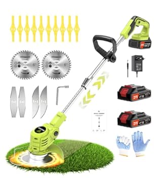 21V Tagliabordi Decespugliatore a Batteria Wrneaoch Decespugliatore Elettrico con 6.000 RPM e motore da 650W con 2 Batterie da 2,0 Ah è Ideale per Tagliare l'erba in Modo Efficace e Senza Sforzo
