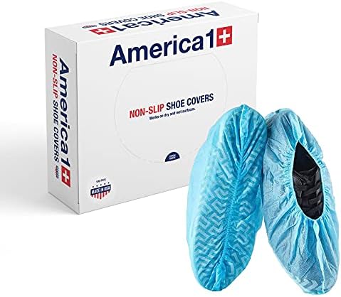 America 1 Non Slip Disposable Shoe Covers Pack of 100 | Disposable Shoe and Boot Covers for Wet or Dry Surfaces | Floor and Shoe Protector for Workplace, Construction, Indoor Carpets | One Size