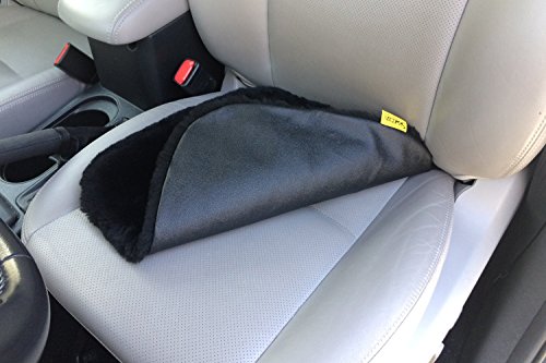 Skwoosh Natural Sheepskin Leather Shearling Seat Pad Cover For Auto, Car, Office, Kitchen, Travel, Home - Authentic Genuine Black Merino Wool – Universal Fit - Non-Slip Backing – Plush Comfort #TOP2