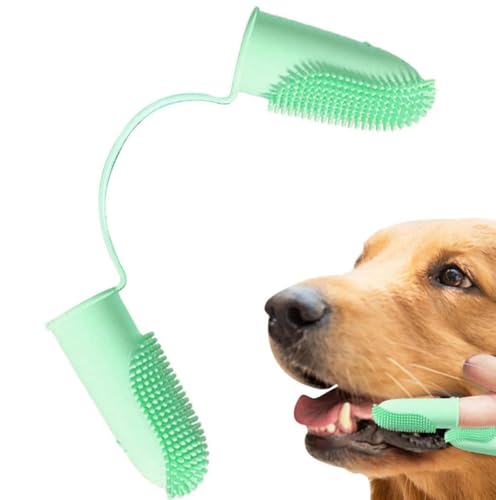 Image of DENTIMICA Double-Handed Fingertip Dog Toothbrush Oral Cleaning Puppy Toothbrush TPR Flexible and Durable Pets Finger Teeth Brushes 2pcs(Blue+Green)