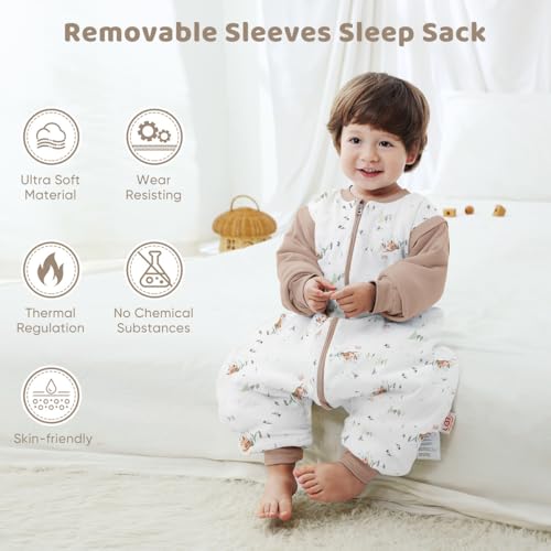 Image of Baby Sleeping Bag Baby Sleep Sack Split Leg with Removable Sleeves, Baby Cotton Sleeping Bag, Winter Toddler Sleeping Bag