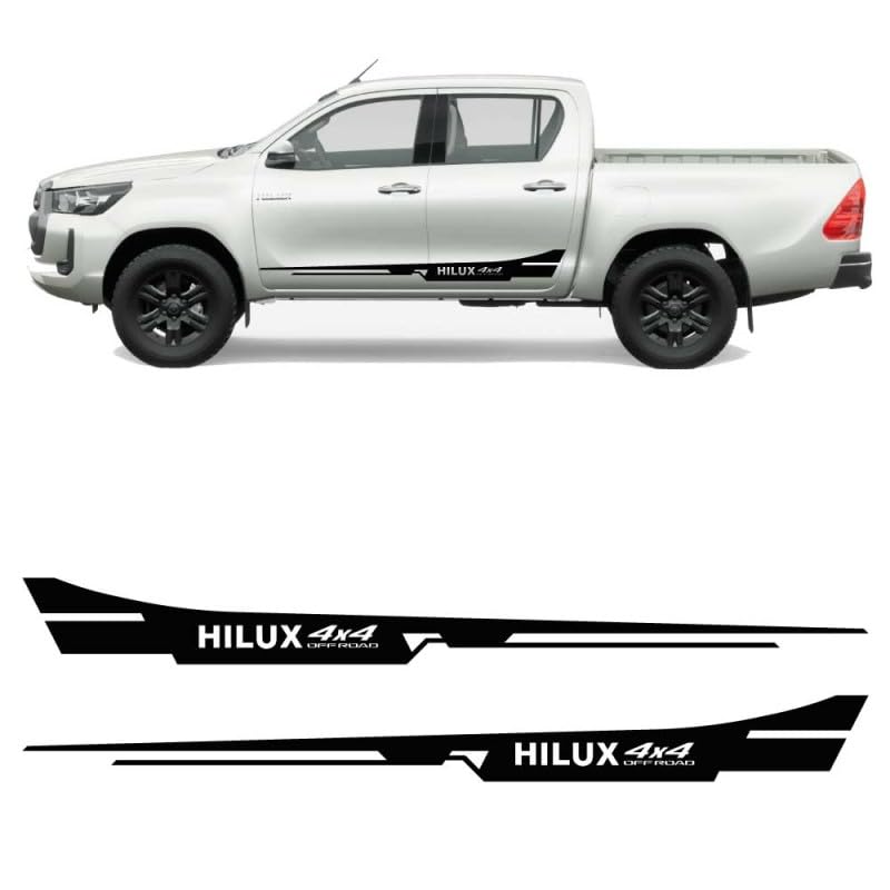 STAR SAM Pegatinas Toyota para coche franjas laterales compatibles con Toyota Hilux - Pegatinas coche Exterior 4x4, montañas y TRD. (4x4, Negro 070)